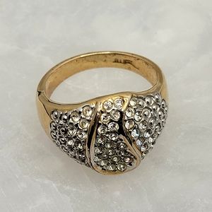 Vintage Signed RINC Coctail Ring Gold Tone Faux Diamond